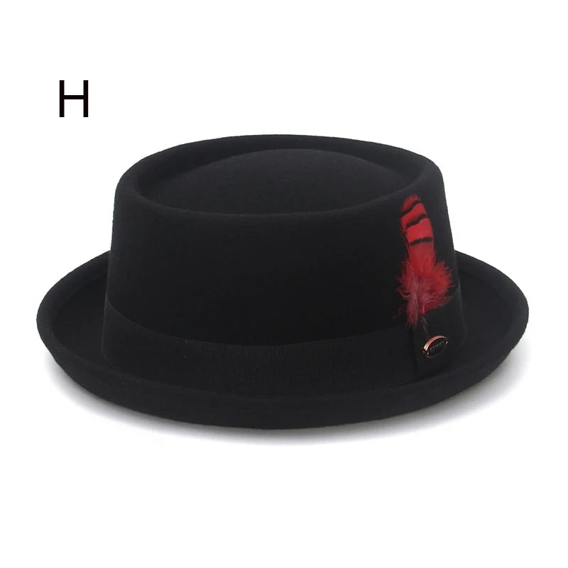 GEMVIE Classic 100% Wool Soft Felt Pork Pie Hat Fedora for Men Women Autumn Winter Wool Hat Curved Brim Men Dress Hats