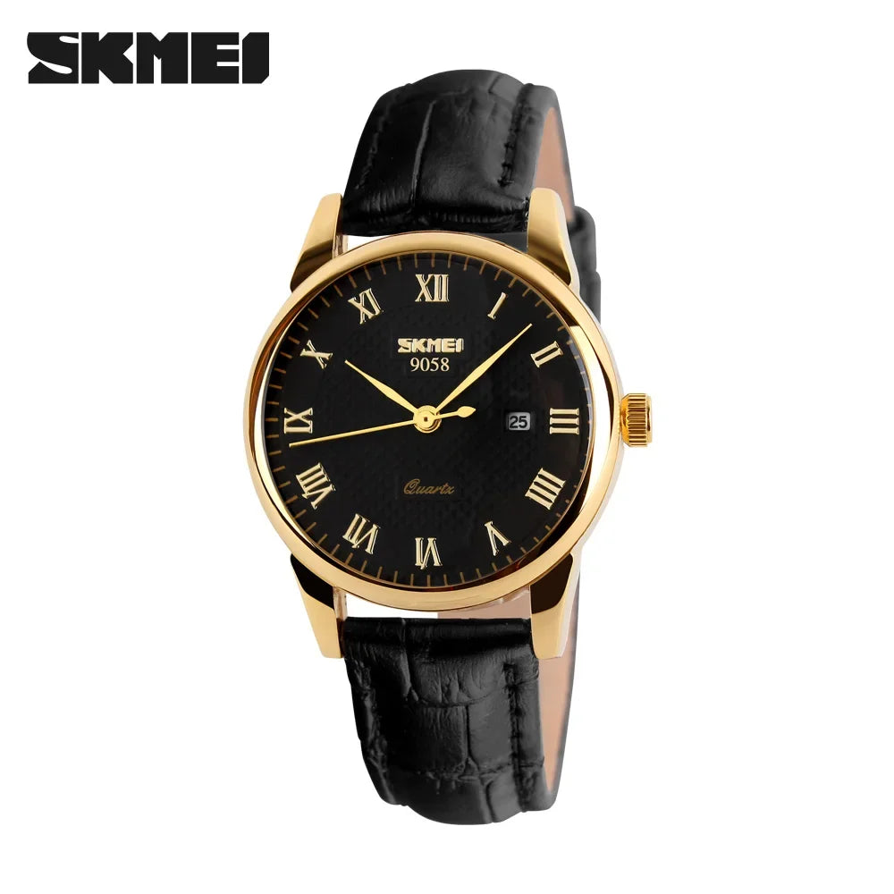 SKMEI 9058 Quartz Leather Strap Watch for Men and Women