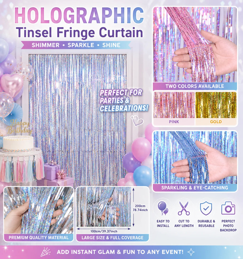1PC 78.74 inch Party Backdrop Curtains Glitter  Tinsel Fringe Foil Curtain Birthday Wedding Decoration Adult Anniversary Decor