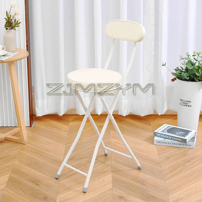 Foldable Chairs Modern Simple Bar Stool Portable Coffee Dining Chairs PU Backrest Fashion Furniture Narrow Space Storage Chairs