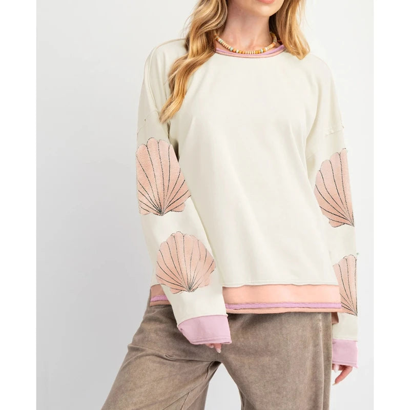Combhasaki Women Cute Floral Embroidery Sweatshirt Teen Girls Y2K Colorful Layered Hem Oversized Loose Fit Preppy Pullover Tops