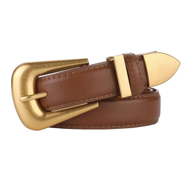 Cinturón de piel auténtica para mujer, cuero color burdeos con hebilla de metal dorado, cinturones de moda casual de lujo para vaqueros y vestidos
