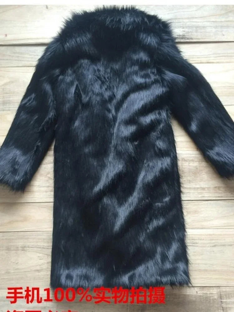 2020 Autumn and Winter Men's Faux Fur Large Lapel Fur Long Men's Faux Fur Jacket Fashion Thicken Men's Overcoat Mens Clothing