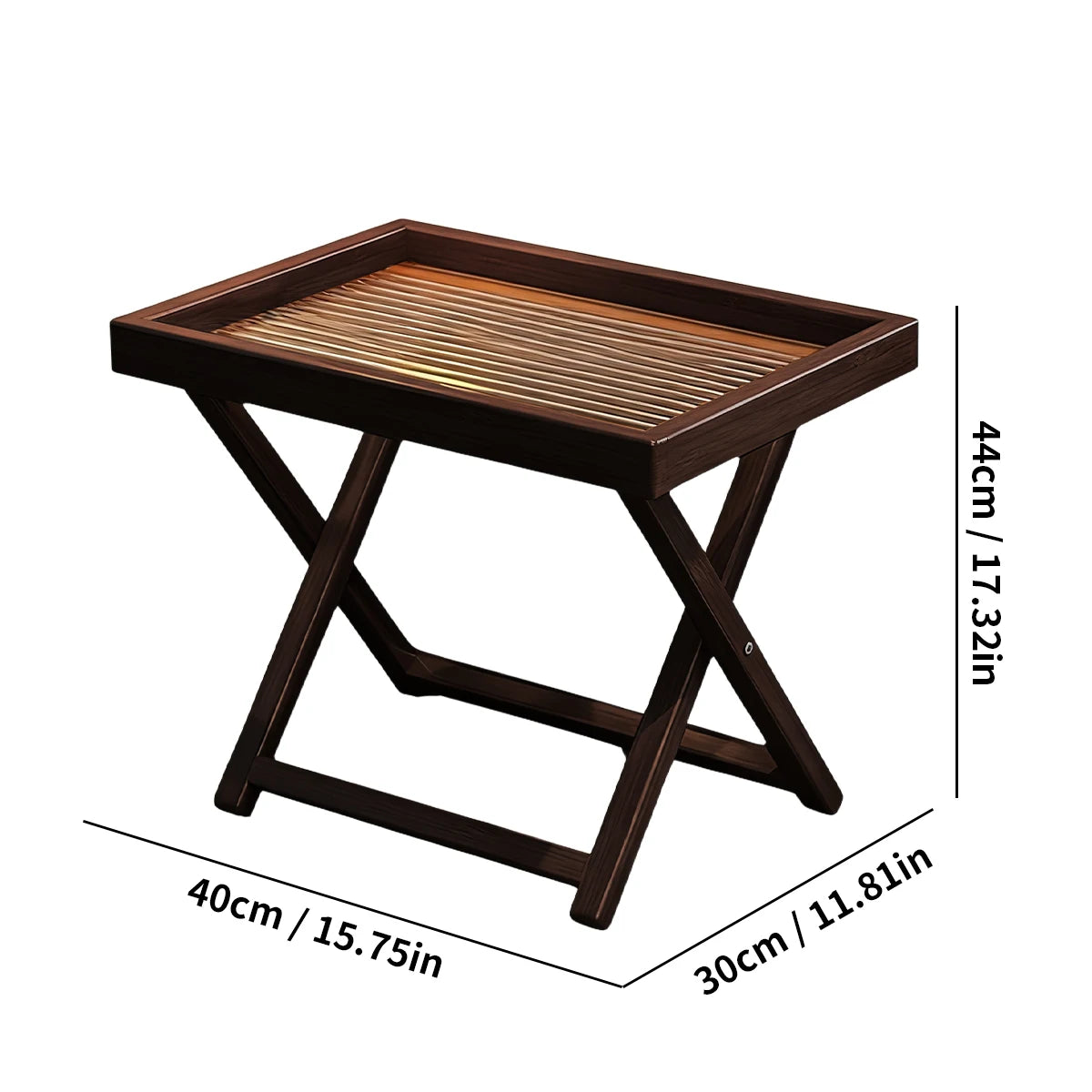 Klappbarer Outdoor-Beistelltisch aus Bambus in Teefarben – 40 cm x 30 cm, wetterfest und leicht für Camping und Terrasse