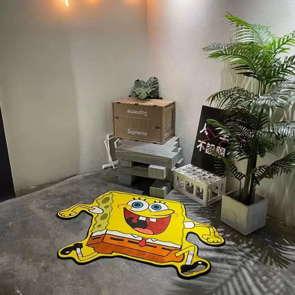Cartoon SpongeBob Plush Polyester Lounge Floor Rug for Bedroom