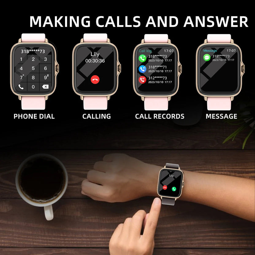 Wodoodporny smartwatch 1,83'' z funkcją odbierania połączeń, monitorowaniem snu, krokomierzem, powiadomieniami i alertami dla iPhone'a