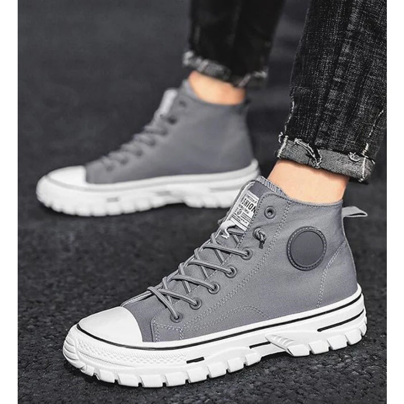 Herr sneakers med hög skaft 2025 nya canvasskor mode herr sneakers med hög skaft vardagliga skateboard vulkaniserade skor märkeskomfort sneakers