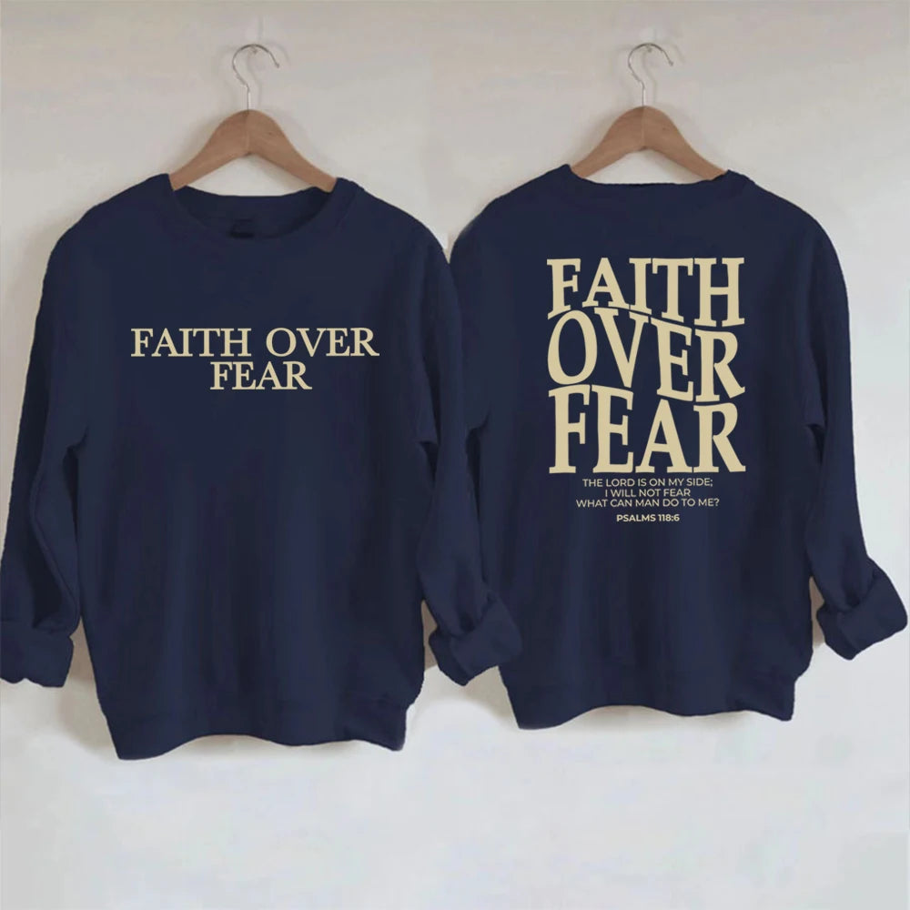 Faith Over Fear Sweatshirt Christian Hoodie Trendy Jumper Bible Verse Sweater Religious Crewneck Sweatshirts Jesus Faith Tops
