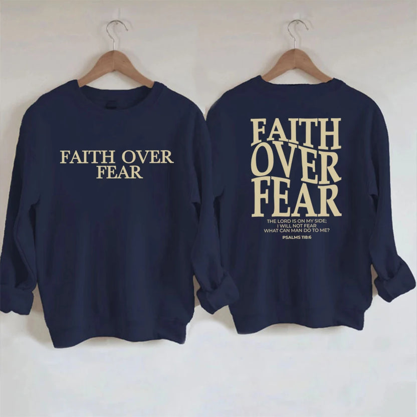 Bluza z napisem Faith Over Fear chrześcijańska bluza z kapturem modny sweter cytat z Biblii religijna bluza bez kaptura topy z motywem Jezusa i wiary