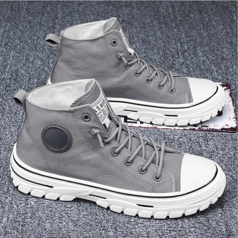 Herr sneakers med hög skaft 2025 nya canvasskor mode herr sneakers med hög skaft vardagliga skateboard vulkaniserade skor märkeskomfort sneakers