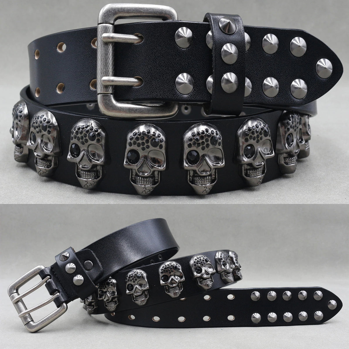NUEVO Cinturón de cuero auténtico con remaches de metal pesado estilo punk para hombre, cinturón de vaquero con tachuelas, cinturón de cintura para hombre, cinturón para mujer