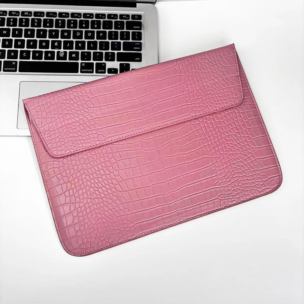 Customized Letter Crocodile PU Leather Men's Laptop Case Bag 13.3/15.4 Pro Laptop Stand Cover Case, Unisex