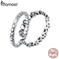 BAMOER Genuine 925 Sterling Silver Stackable Ring Heart Black CZ Finger Rings for Women Wedding Anniversary Jewelry Anel SCR140