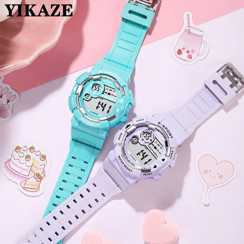 Relojes infantiles YIKAZE de moda, luminosos, resistentes al agua, con despertador, reloj electrónico inteligente para estudiantes, regalo para niños y niñas