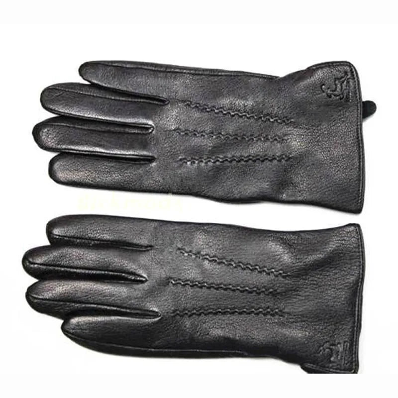 Men's Deer Skin Goat Skin Gloves Fashionable Driver's Autumn and Winter Thick Anti Cold and Warm Motorcycle Riding Gloves