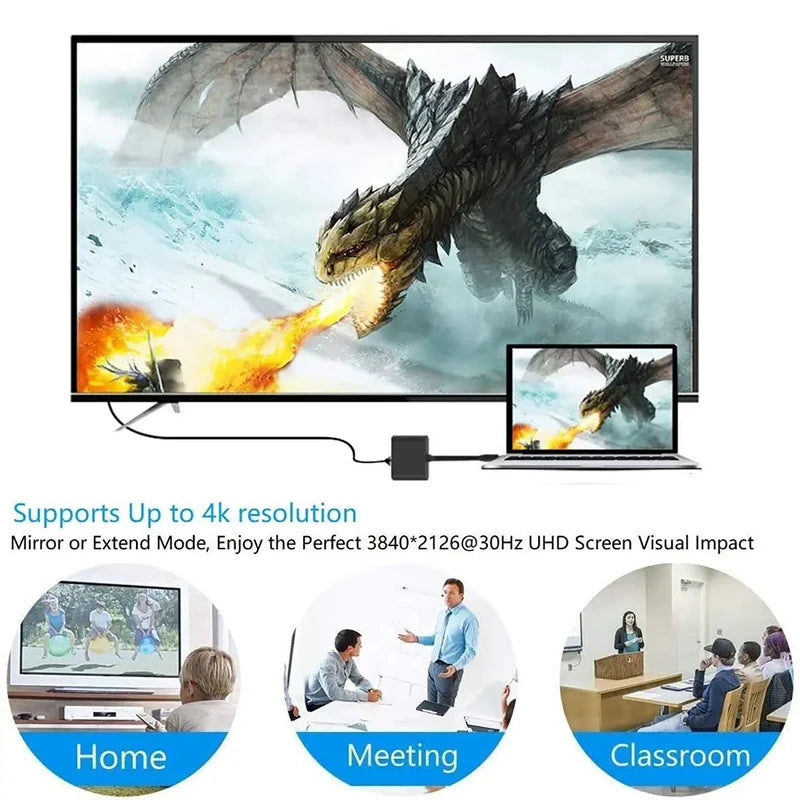 Concentrador USB-C 3 en 1 con HDMI 4K, USB 3.0 y puerto de carga