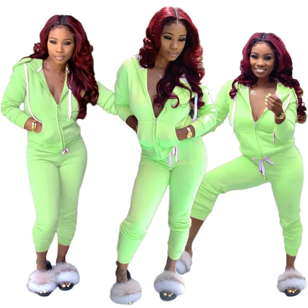 Women's Monochrome Fleece Two-Piece Sports Suit Color Sweater Fashion Trend Comfortable Gym Workout Set