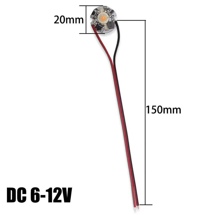 1W 3W LED-ljusplatta, DC3-5V/6-12V/12-24V, drivrutinsfritt ljuschip, batteridriven ljuskälla med 15 cm kabel för gör-det-själv-lampa
