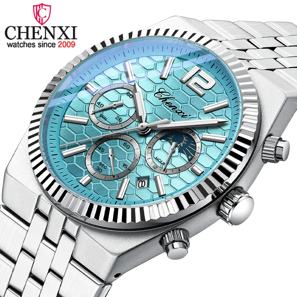 Reloj de cuarzo para hombre CHENXI de estilo ejecutivo con correa de acero inoxidable