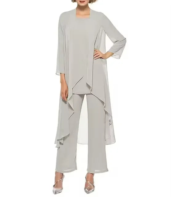 Womens 3-Pieces Set Mother of Bride Dress Party Dress Pant Suits Bussiness Elegant Formal Chiffon Plus Size for Formal Wedding