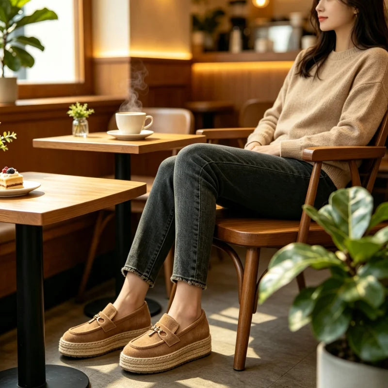 Women's Suede Platform Espadrille Loafers with Hidden Heel