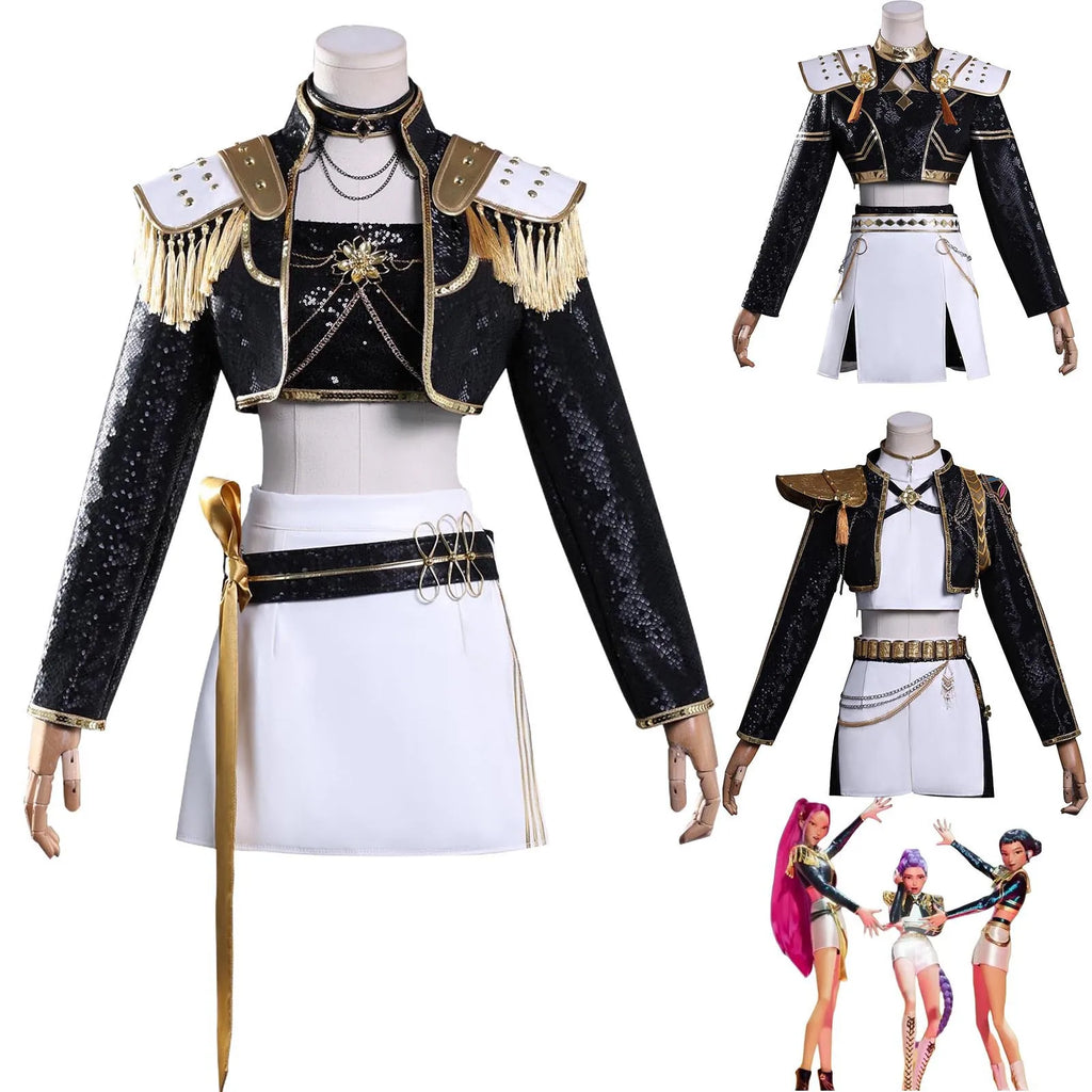 Conjunto de disfraz de K-pop para niñas: pantalón, vestido y top de poliéster