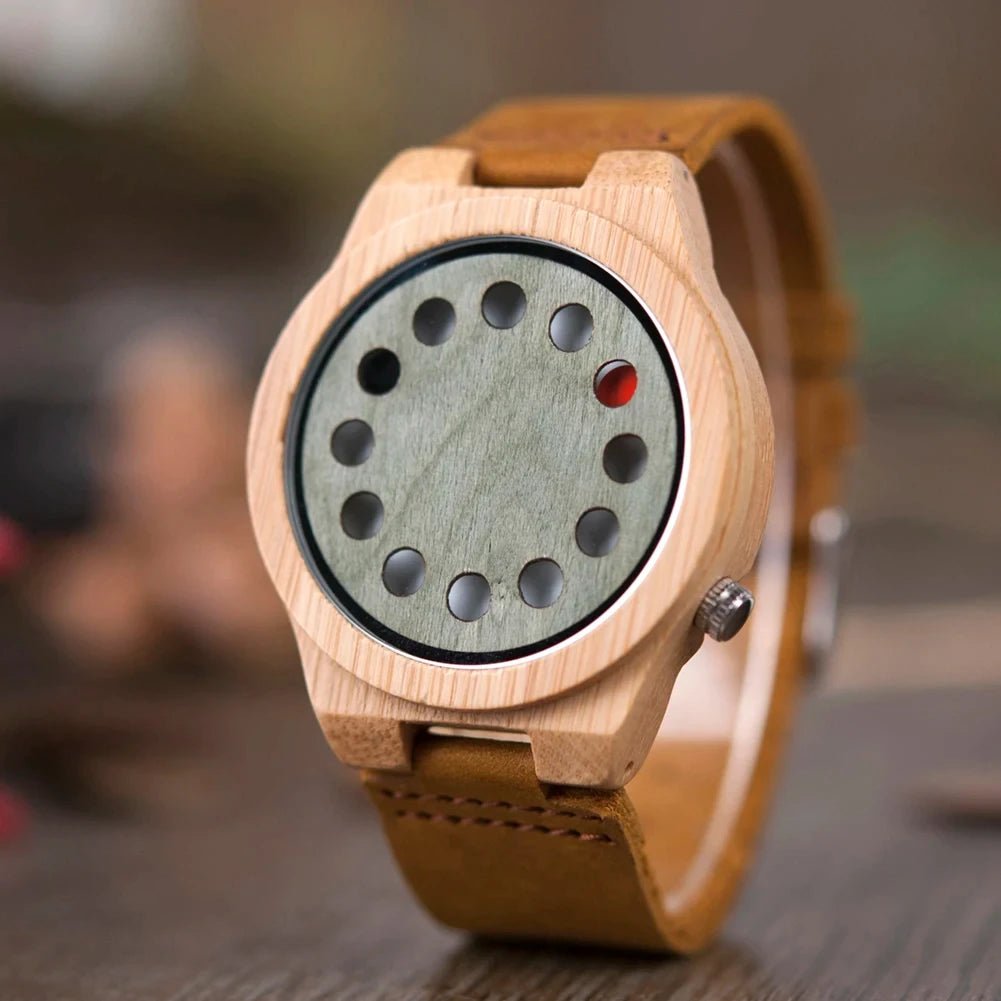 BOBO BIRD Bamboo Wood Quartz Couple Watches with Leather Bands