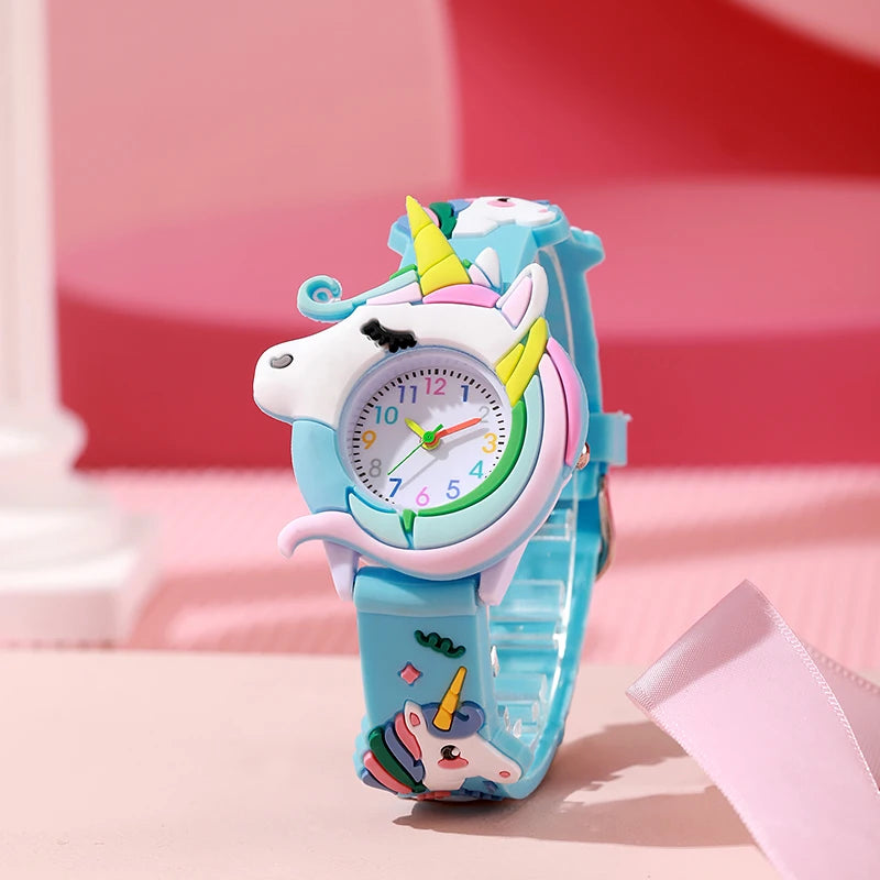 Nuevo reloj de cuarzo para niños y mujeres con diseño de dibujos animados, informal, a la moda, con correa de silicona, motivos de unicornio, Saturno, arcoíris y meteoritos