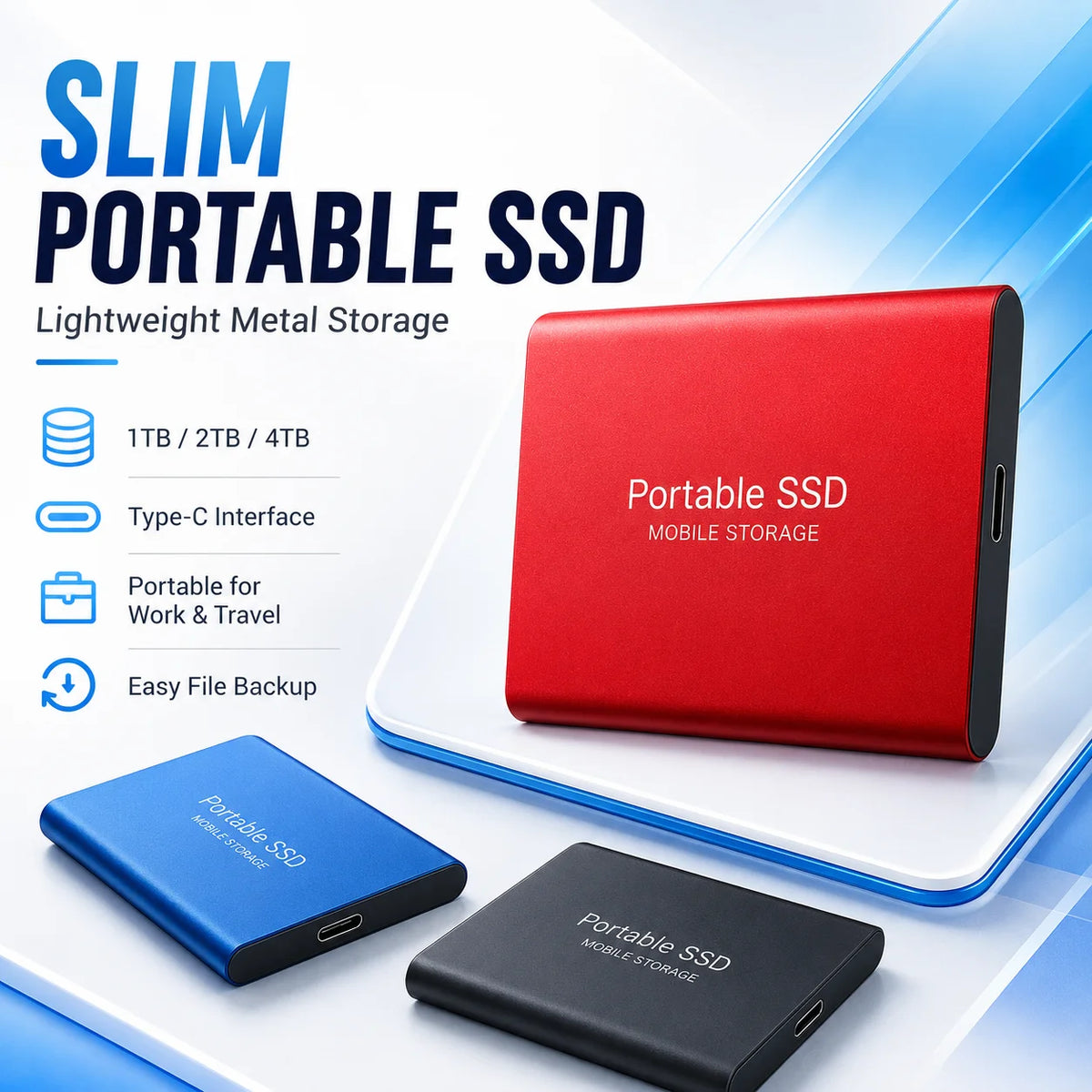 SSD externo portátil Somdisk USB 3.0 de 1TB 2TB 4TB con almacenamiento tipo C