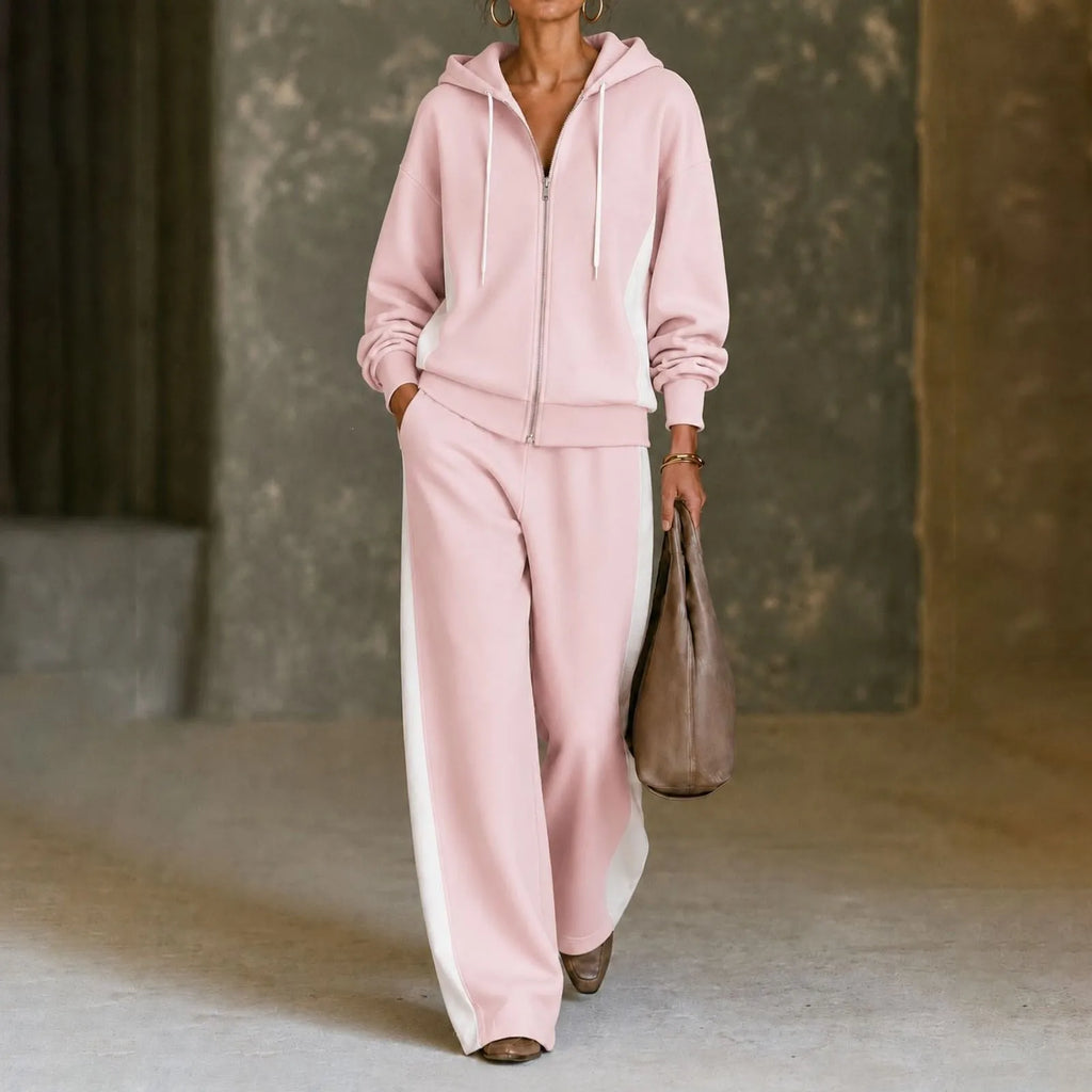 Women's Polyester 2-Piece Sweat Set Zip Hoodie and Baggy Pants