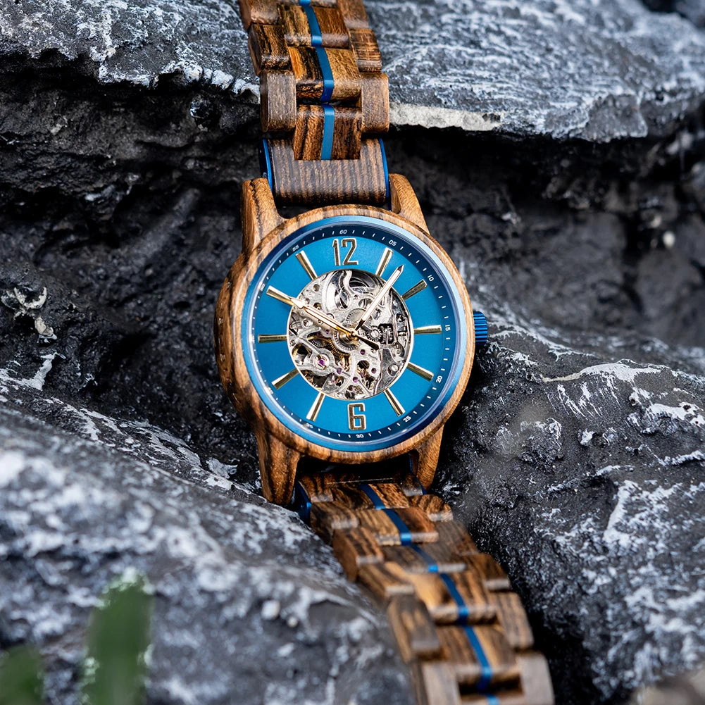 BOBO BIRD Nuevos Relojes Mecánicos para Hombre de Madera Real de Lujo Esqueleto Automático Regalo Personalizado de Navidad para Hombre