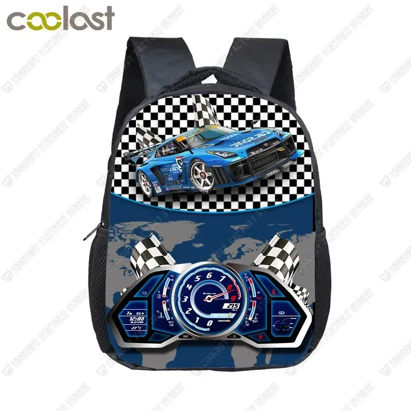 12 Inch Kids Racing Car Small School Bags Child Cartoon Backpacks Boys Girls Toddler Bags Children Bookbag Backpack Schoolbags