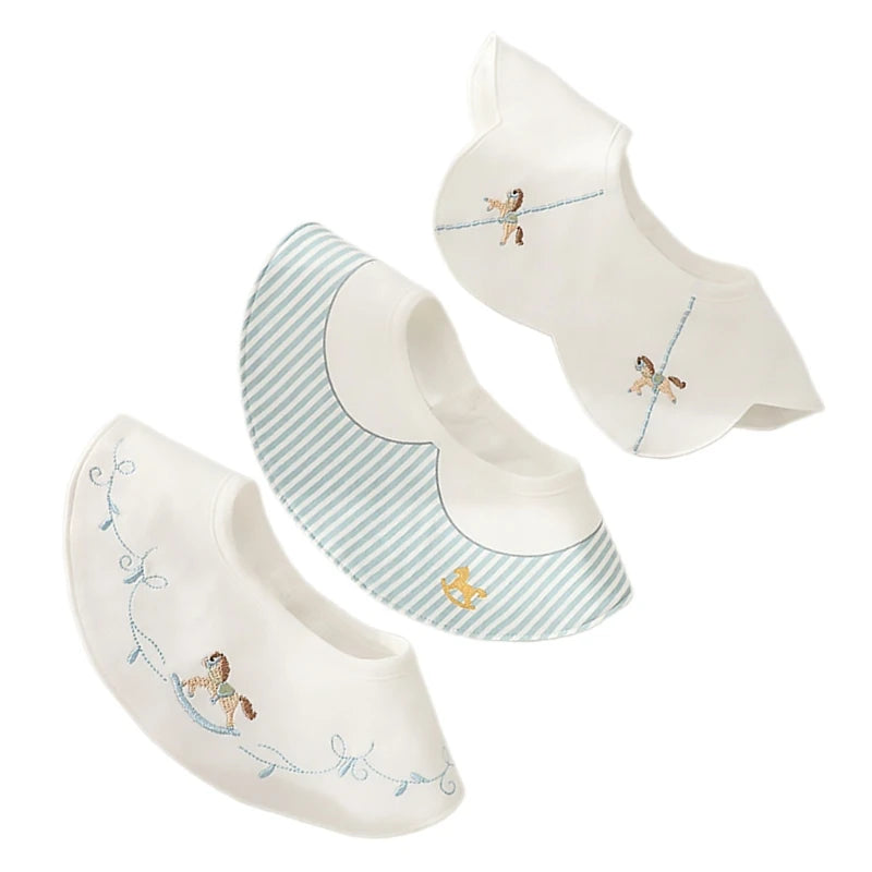 3Pcs Set Japanese Style Infant Toddlers Baby Bibs Cotton Cartoon Embroidery Newborn Burp Cloths Boys Girls Saliva Towel