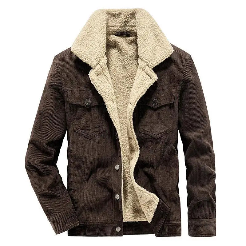 Men's Wear Single Breasted Loose Jacket Men's Corduroy Jacket Coat Winter Casual Plush Jacket Fashion Coat Outfit Winproof Coats