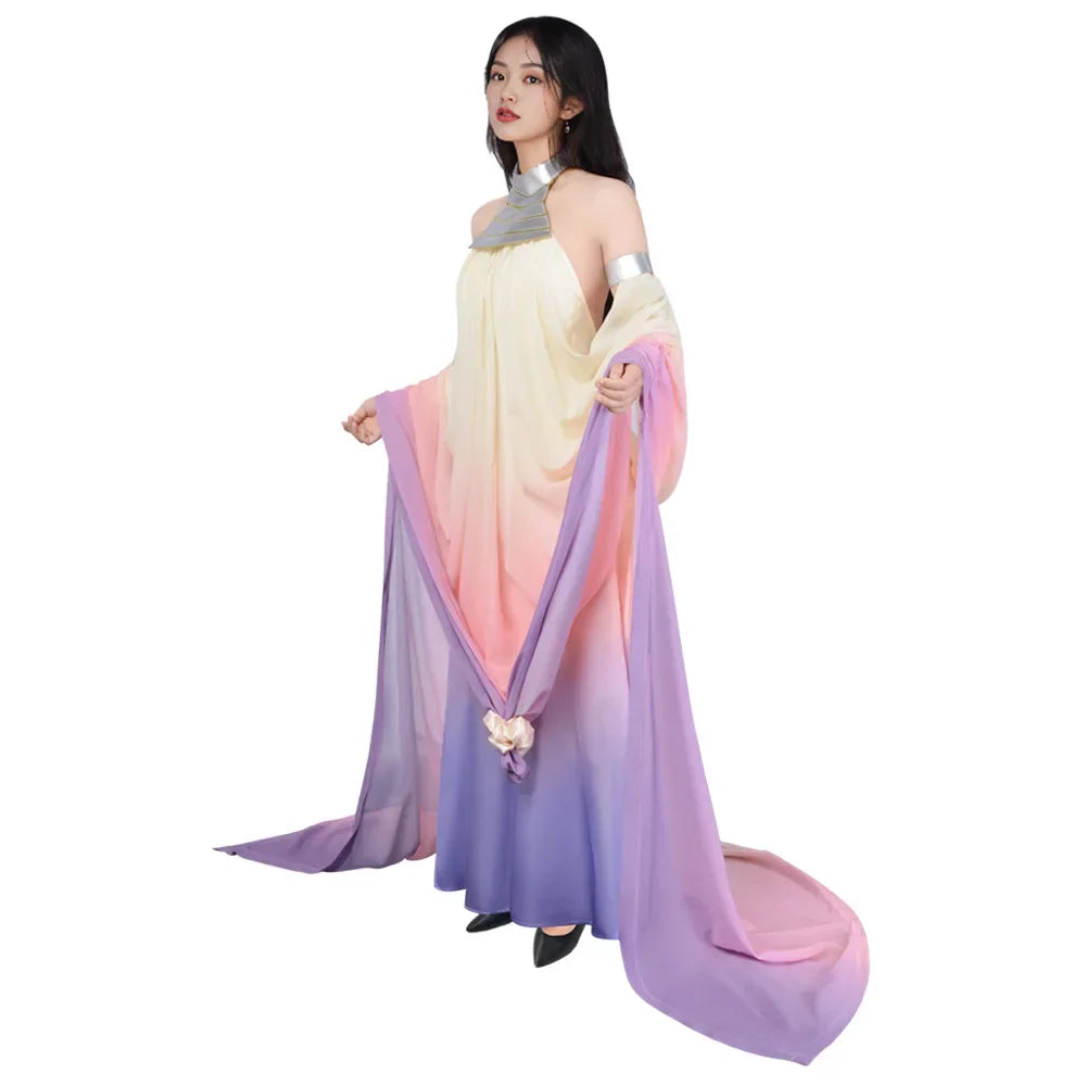 Disfraz de cosplay de Padmé para mujer, vestido largo de poliéster con espalda descubierta