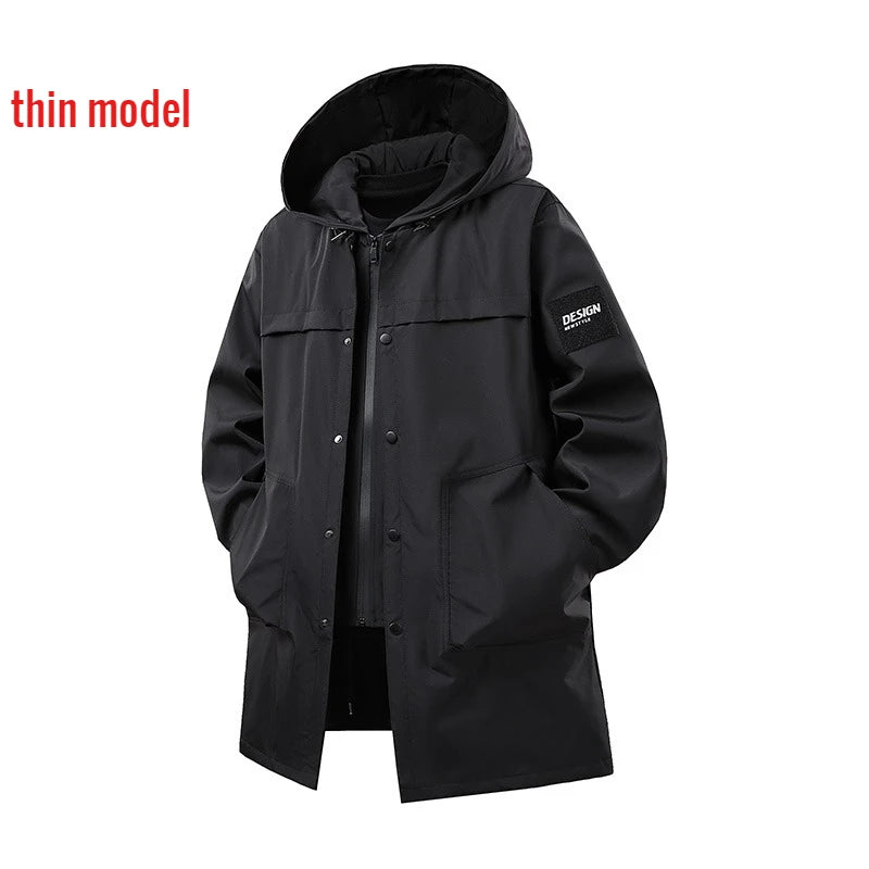 Men's Long Trench Coat Hooded Fleece Windbreaker Oversize 9XL