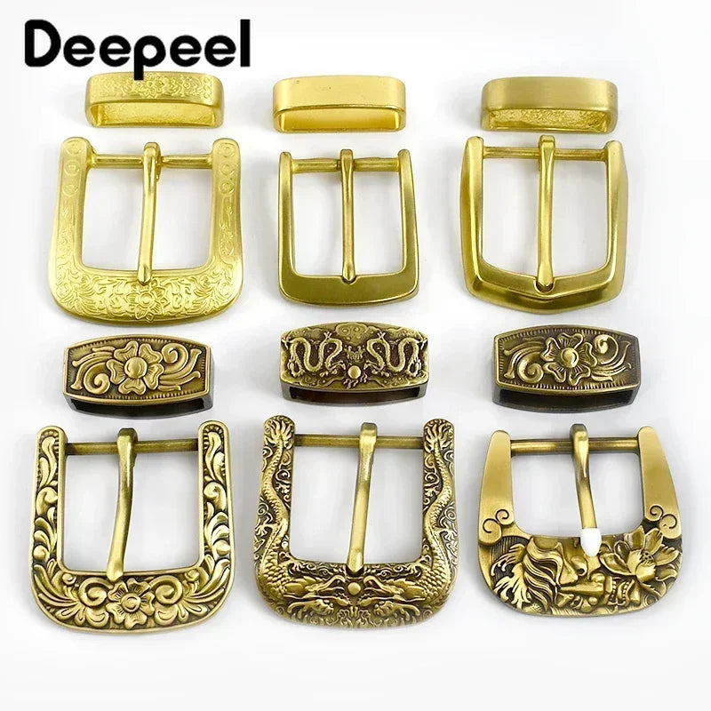 Deepeel Hebilla de cinturón de 40 mm de latón puro para hombre, hebilla de espiga de dragón vintage de cobre para accesorios de artesanía de cuero de 36-38 mm
