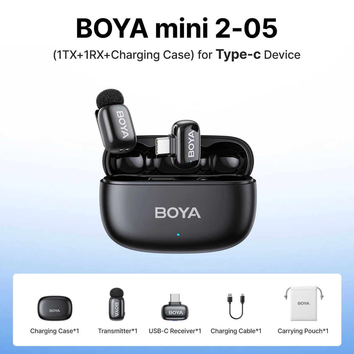 Micrófono de solapa inalámbrico BOYA Mini 2 con reducción de ruido por IA