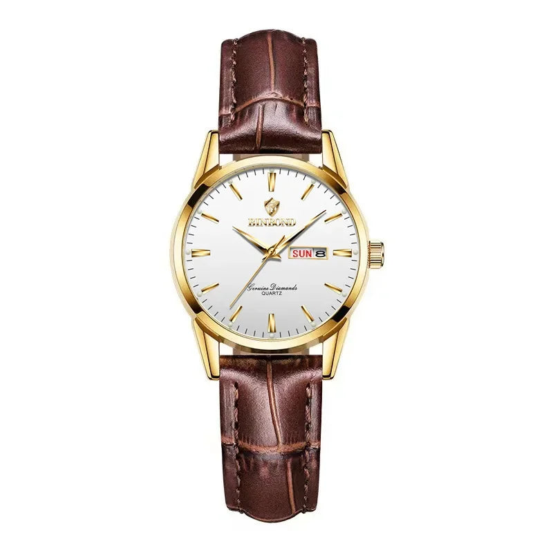 Reloj de lujo para hombre y mujer, cuarzo, correa de piel