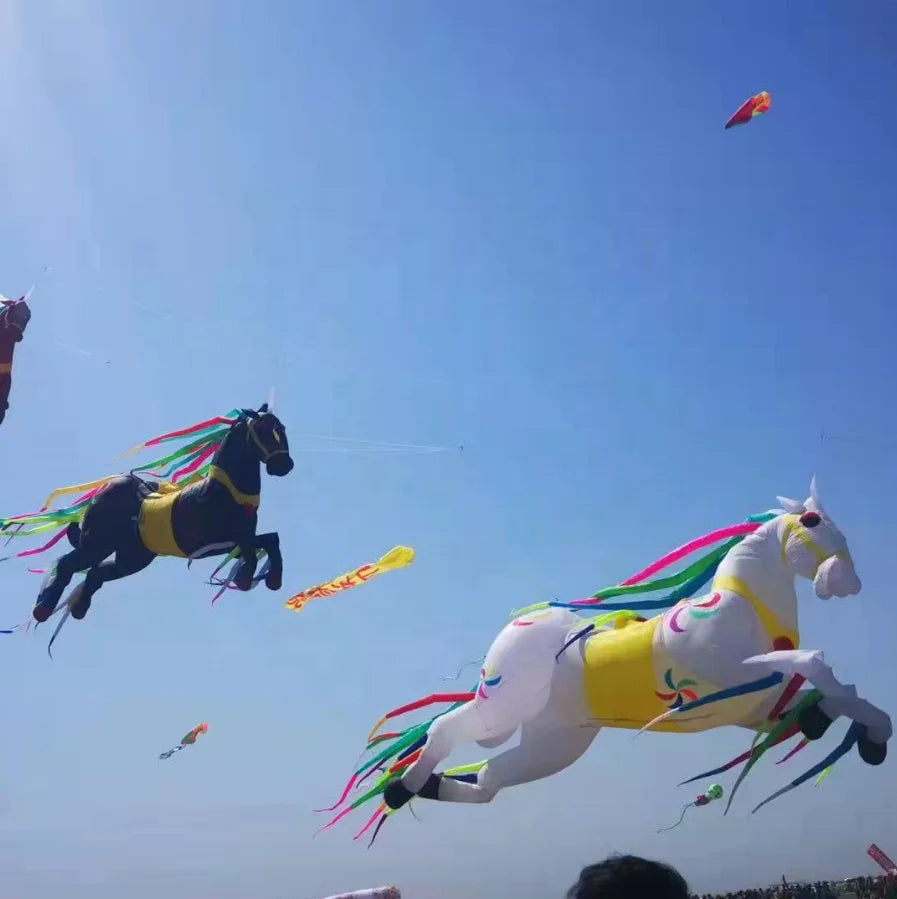 Wholesale 5m  Chinese Flying 3D Nylon Inflatable  Horse  Parafoil Soft Beach Kite for Sale
