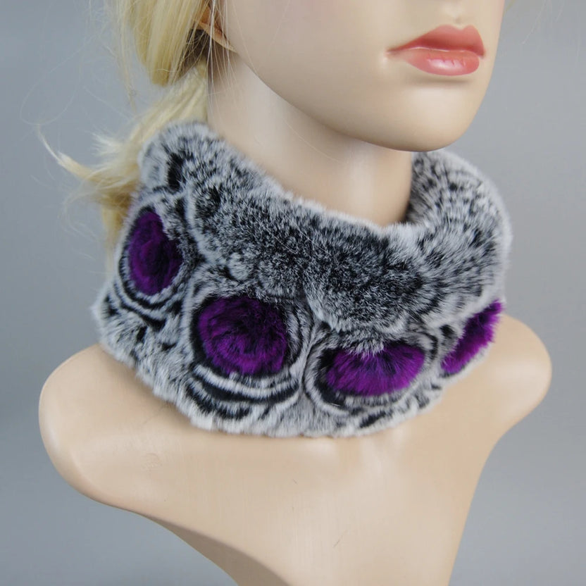 Damen Strick-Set aus echtem Rexkaninchenfell, Mütze und Schal, natürlicher warmer Rexkaninchenfell-Schal, Wintermütze für Damen, Set aus echtem Rexkaninchenfell