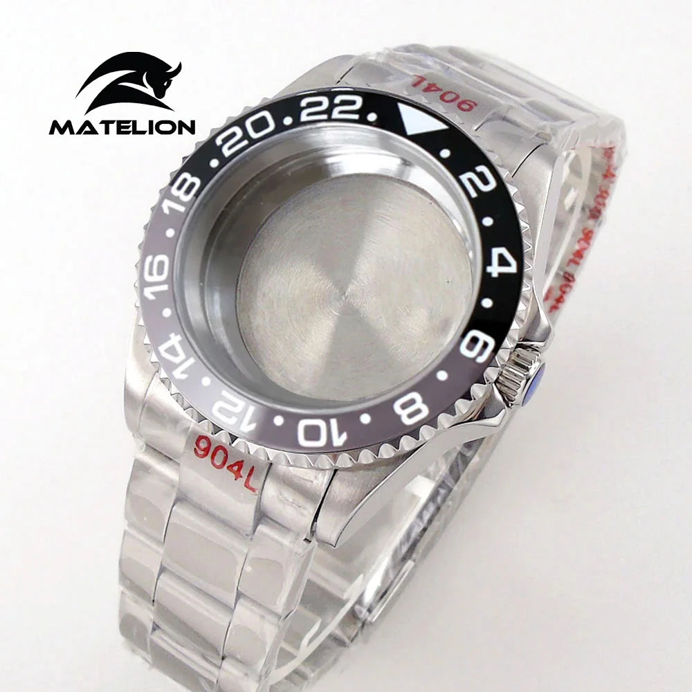 Koperta do zegarka Matelion 20ATM Dive 40mm SUB, pasuje do mechanizmów NH35, NH34 GMT, ETA 2824, PT5000, stalowa bransoleta, szafirowe szkło, 120 kliknięć, przesuwane zapięcie