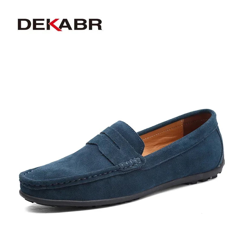 Mocasines DEKABR de talla grande 38~49 para hombre, zapatos náuticos de moda en piel auténtica, calzado plano casual de marca para hombre