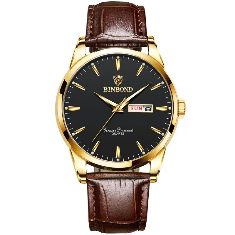 Reloj de lujo para hombre y mujer, cuarzo, correa de piel