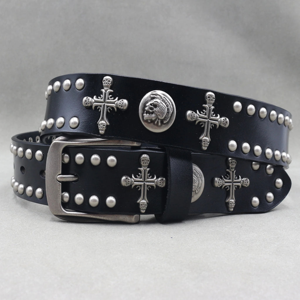 NEW Genuine Leather Heavy Metal Rivet Punk Belts for Men Rock Stud Cowboy Belt Men Ceinture Homme Waist Belt Cinturon Mujer
