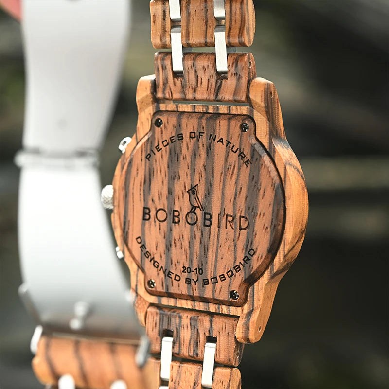 Custom Wood Watch BOBOBIRD Personalized Name Brand BOBOBIRD Chronograph Military Quartz Wristwatch With Wooden Box Dropshipping