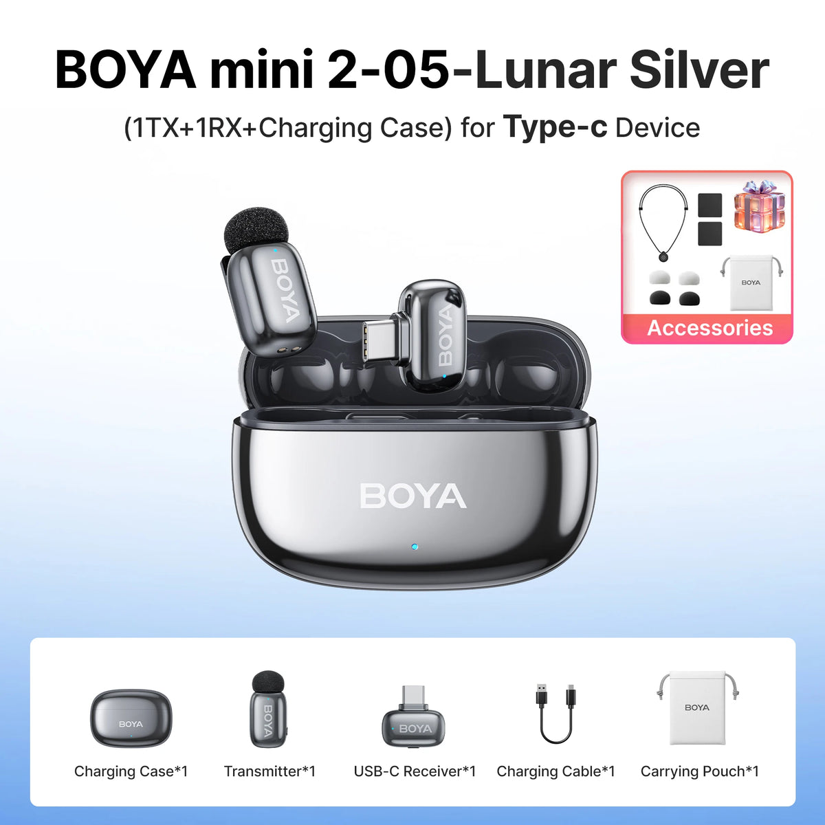 Micrófono de solapa inalámbrico BOYA Mini 2 con reducción de ruido por IA