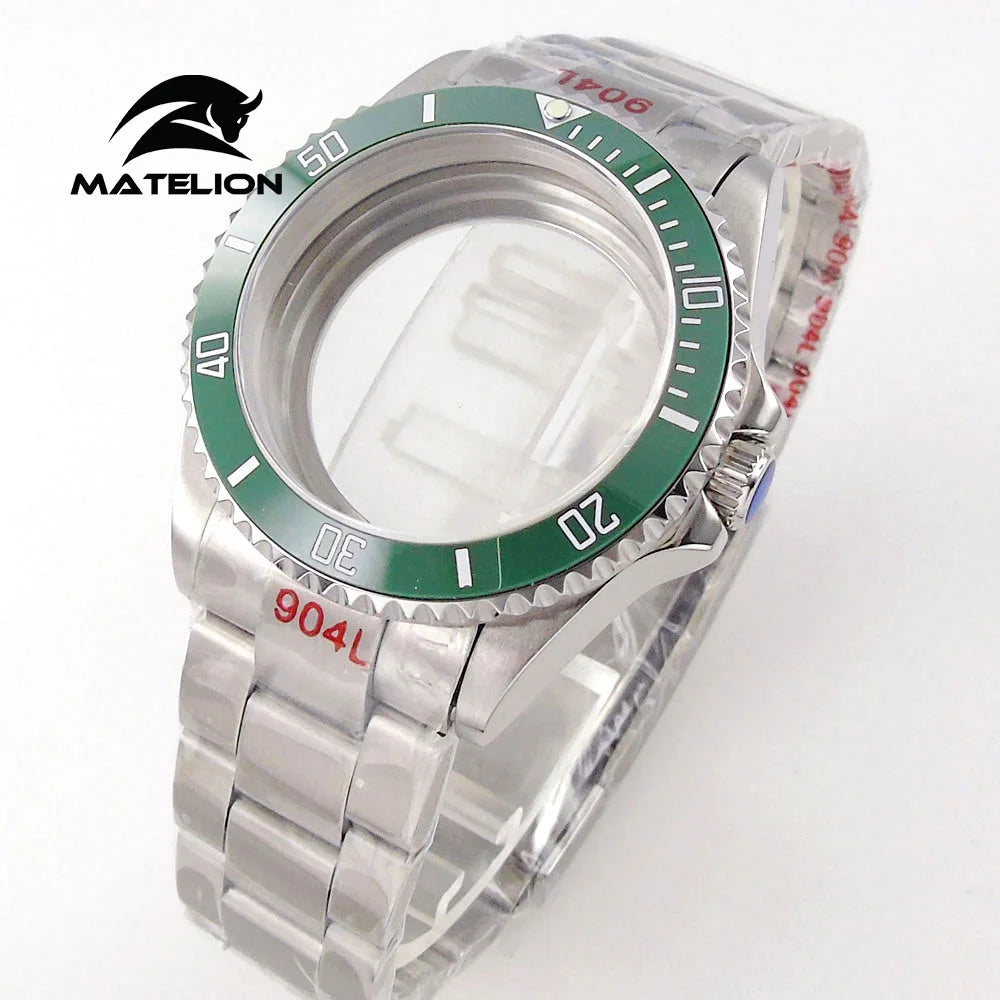Koperta do zegarka Matelion 20ATM Dive 40mm SUB, pasuje do mechanizmów NH35, NH34 GMT, ETA 2824, PT5000, stalowa bransoleta, szafirowe szkło, 120 kliknięć, przesuwane zapięcie