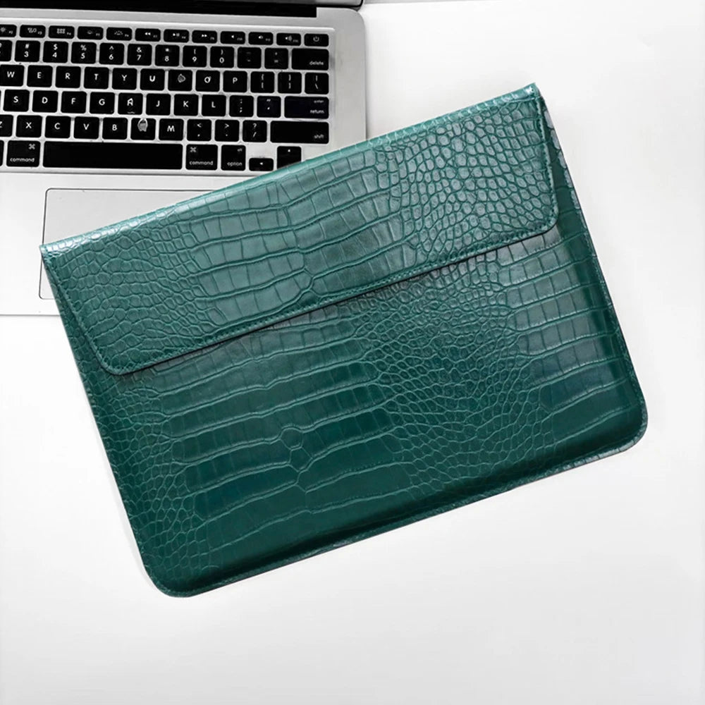 Customized Letter Crocodile PU Leather Men's Laptop Case Bag 13.3/15.4 Pro Laptop Stand Cover Case, Unisex