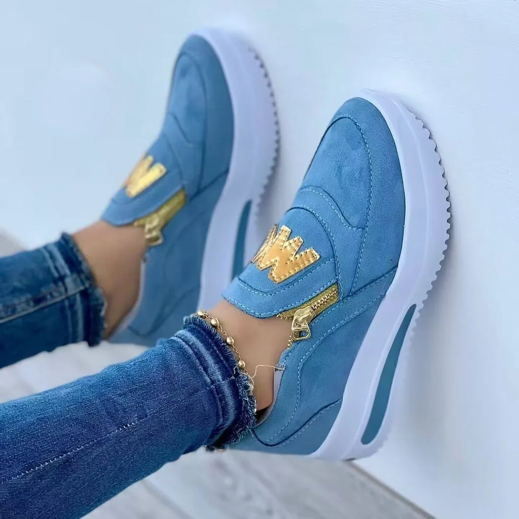 Women's Flat Platform Canvas Slip-On Shoes with Zipper